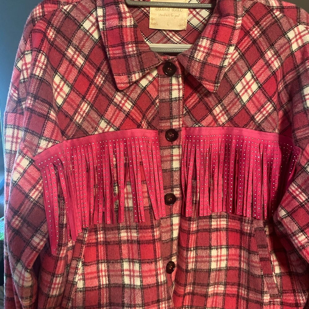 Altar'd State Pink Plaid Shirt/Jacket Size Large